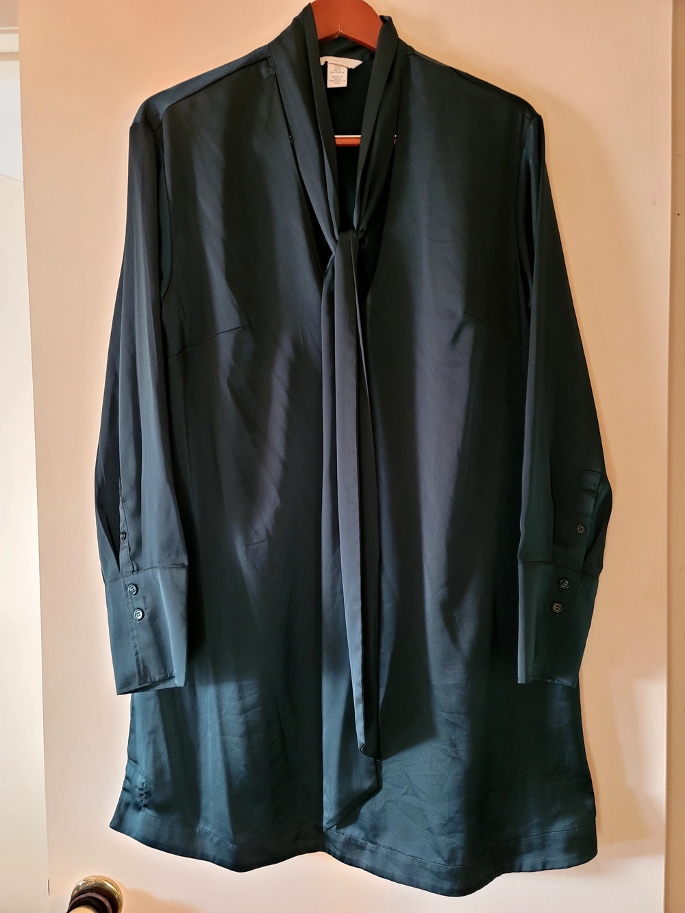 H&M dark green midi dress with neck tie